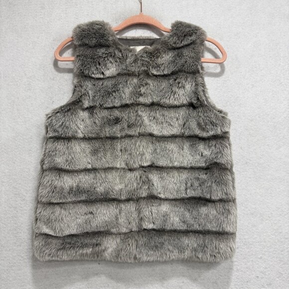 Joie Vest Womens XS Gray Faux Fur Lined Hook Eye Short Jacket Sleeveless